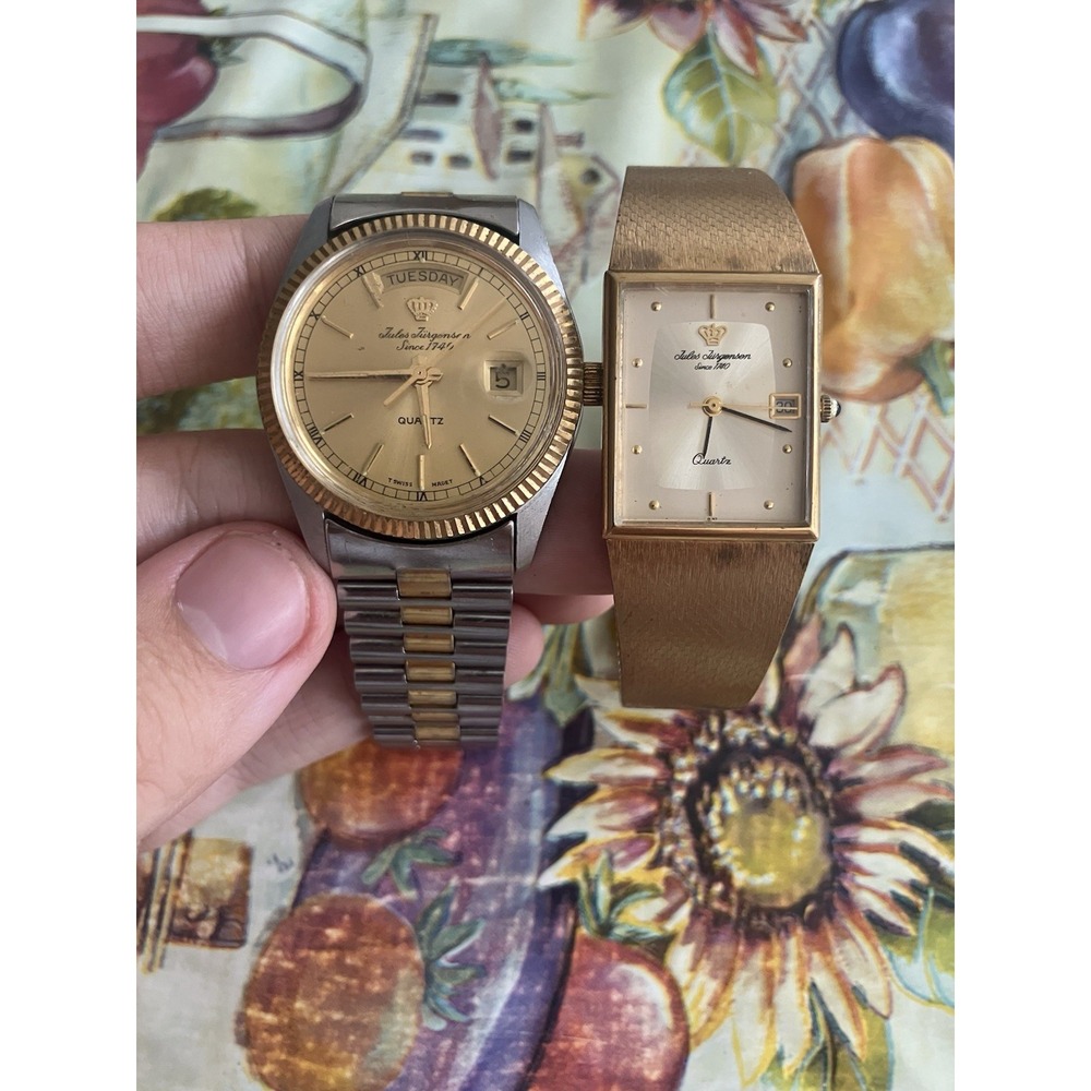 Lot of (2) Jules Jurgensen Vintage Men's Watches Not Working Needs Battery Gold